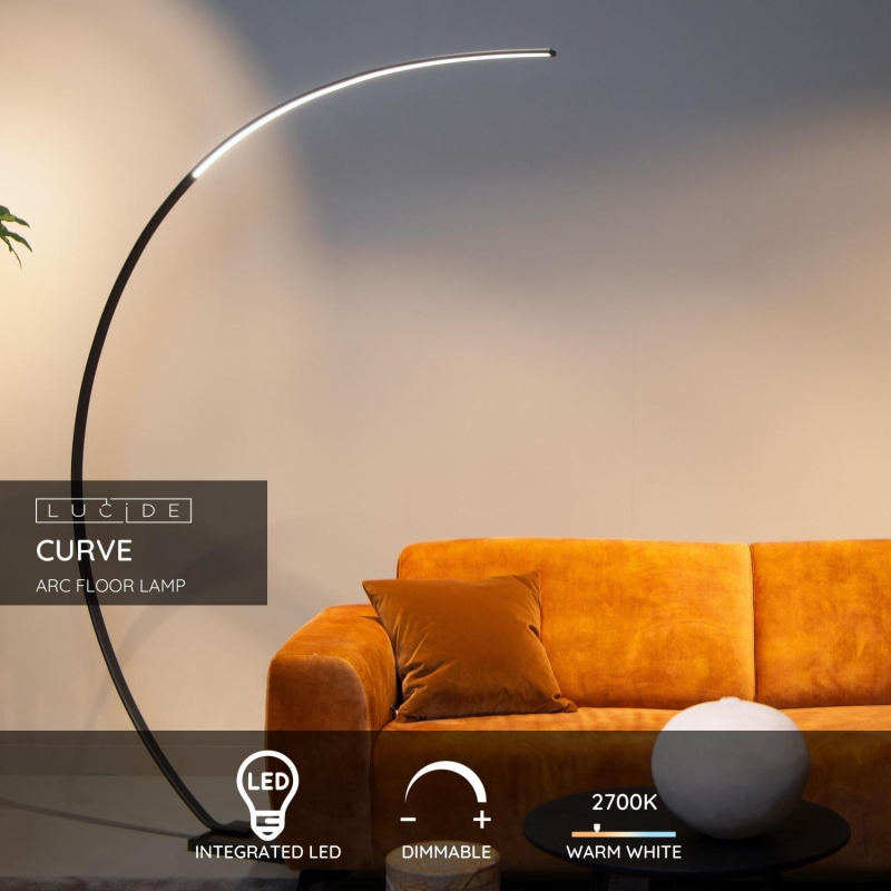 Lucide CURVE - Oblúková stojaca lampa - LED Dim. - Čierna